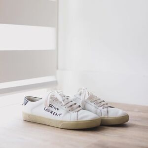 Yves Saint Laurent court classic embroidered sneakers in leather